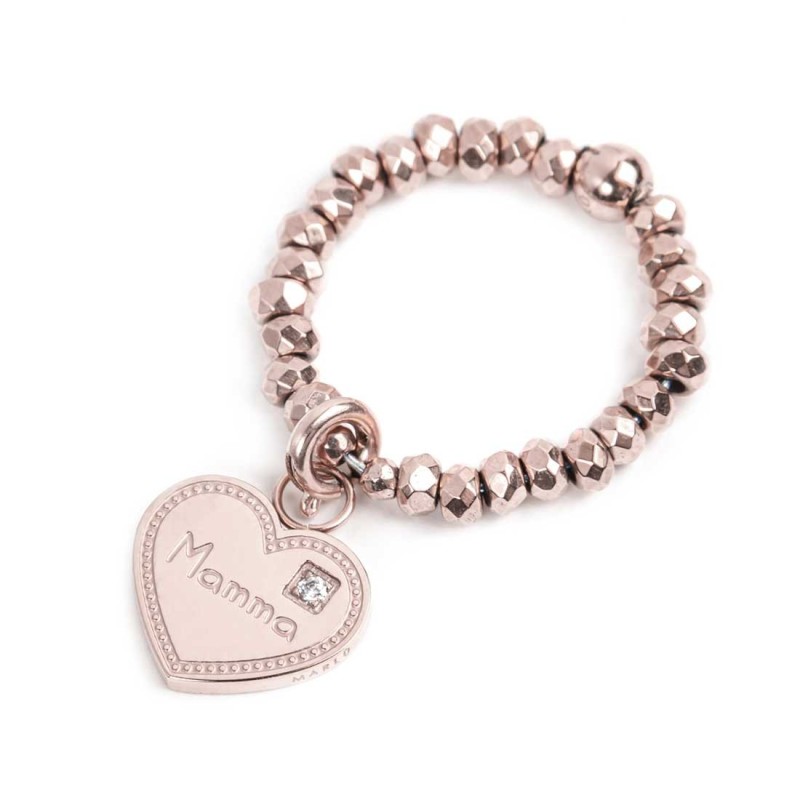 Anello elastico con pendente cuore mamma
