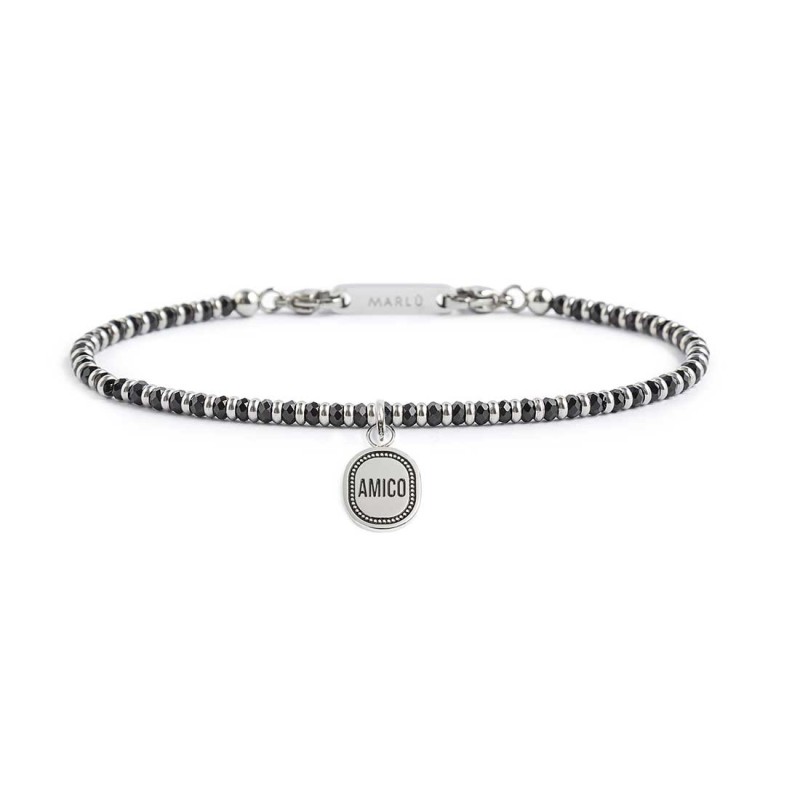 S.S BR WITH BLACK FACETED AGATE WITH OVAL PEND AMICO S.steel bracelet with box rounded chain, 0,80 mm thickness, with black face