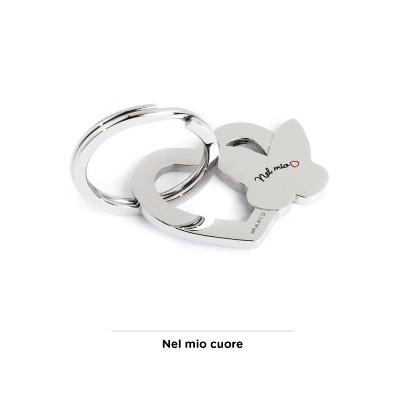 S.STEEL KEYRING WITH BUTTERFLY S.Steel shape of heart keyring with butterfly and writing "Per dirti ... che sei la mia migliore