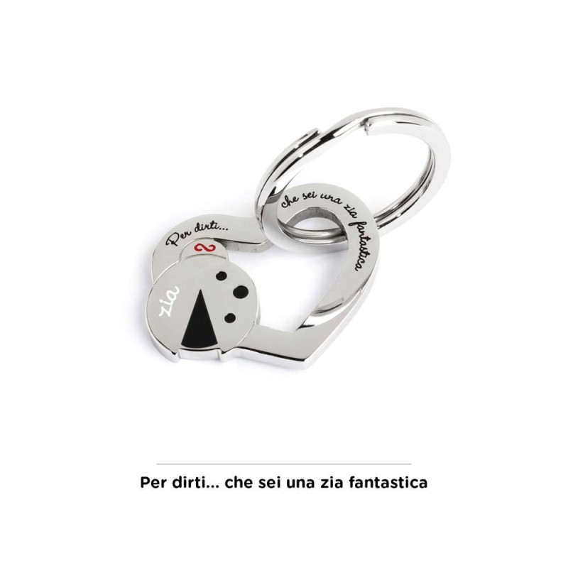 S.STEEL KEYRING WITH LADYBUG S.Steel shape of heart keyring with ladybug and writing "Per dirti ... che sei una zia fantastica"
