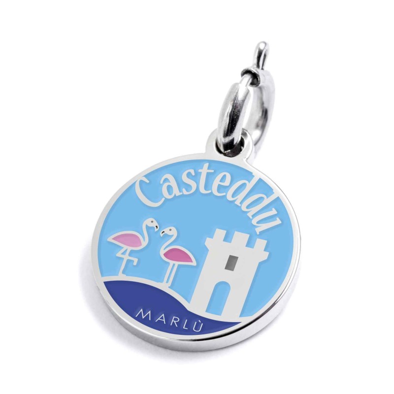 S.STEEL CHARM CAGLIARI S.steel charm with Cagliari city's symbol image. On the front side the charm is colored with enamel light