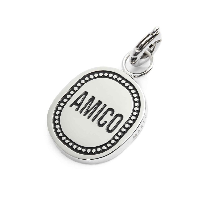 S.STEEL CHARM AMICO Polished s.steel charm size 12*10,70 mm, 1,40 mm thickness, on the top welded ring with 4 mm diameter. On th
