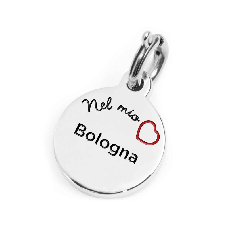 S.STEEL CHARM BOLOGNA S.steel charm with Bologna city's symbols image, with 14 mm diameter. On the front side the background is