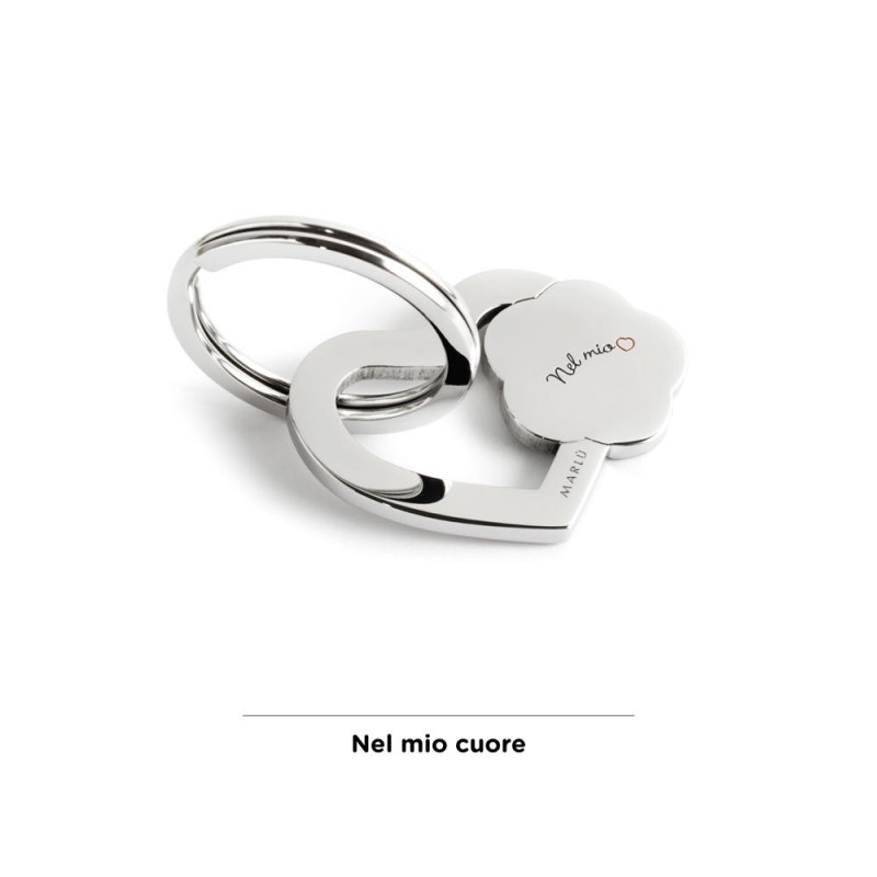 S.STEEL KEYRING WITH ROSE S.Steel shape of heart keyring with rose and writing "Per dirti ... che sei la mamma migliore del mond