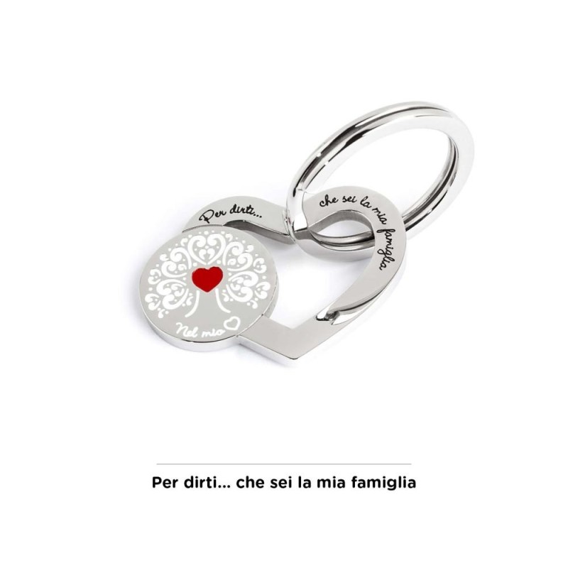 S.STEEL KEYRING WITH THREE OF VALUES S.Steel shape of heart keyring with three of life writing "Per dirti ... che sei la mia fam