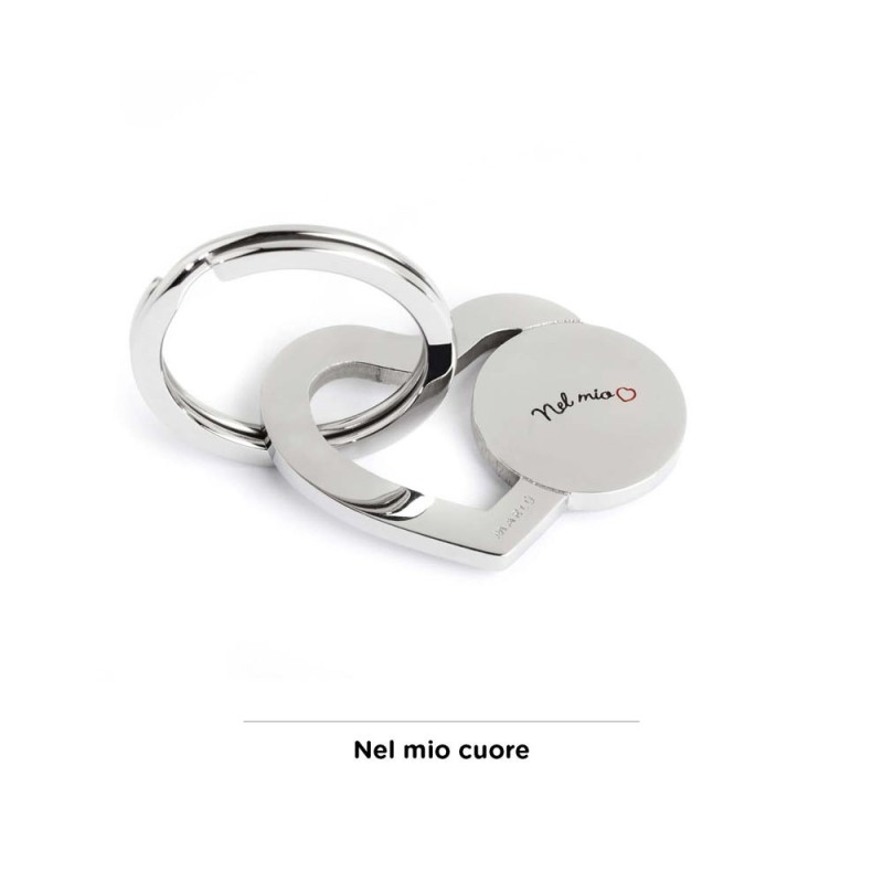 S.STEEL KEYRING WITH THREE OF VALUES S.Steel shape of heart keyring with three of life writing "Per dirti ... che sei la mia fam