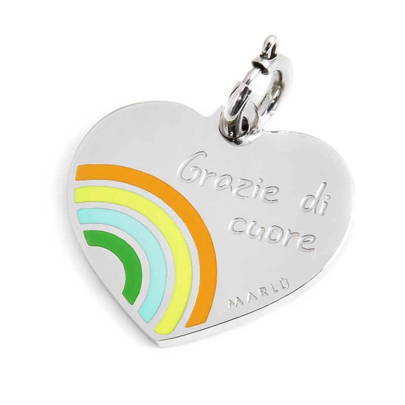 S.STEEL HEART CHARM 20MM WITH RAINBOW S.steel heart shape charm 20 mm diameter, 1,50 mm thickness, on the front side the engrave