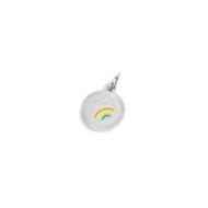 S.STEEL CHARM ROUND 14MM HEART/RAINBOW S.steel round charm 14 mm diameter with 1,10 mm thickness, on the front side, in the midd