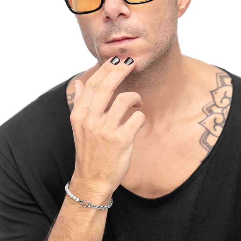 Bracciale catena rolÃ² con trama e perle