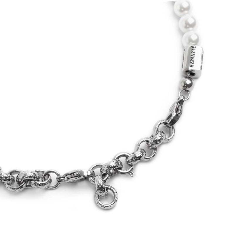 S.STEEL BR TEXTURED ROLO' CHAIN AND PEARLS CHAIN S.Steel bracelet with textured rolÃ² chain 7,20 mm width and with regular pearl
