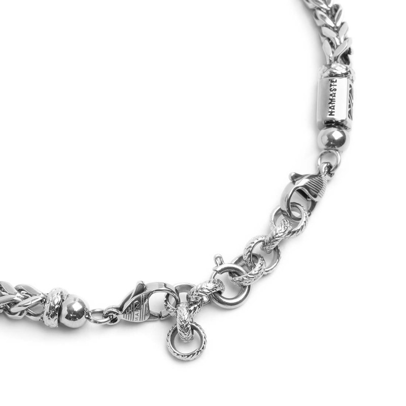 Bracciale catena fishbone con sfere malachite e occhio di tigre