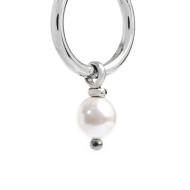 S.S SINGLE ROUND EAR WITH PENDANT PEARL S.steel single round earring 16 mm diameter 2 mm thickness, MarlÃ¹ lasered logo on the c