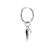 S.S SINGLE ROUND EAR WITH WING PENDANT S.steel single round earring 20 diameter 2 mm thickness, MarlÃ¹ lasered logo on the side