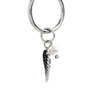 S.S SINGLE ROUND EAR WITH WING PENDANT S.steel single round earring 20 diameter 2 mm thickness, MarlÃ¹ lasered logo on the side