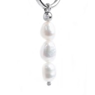 S.S SINGLE ROUND EAR WITH 3 PEND IRREGULAR PEARLS S.steel single round earring 16 mm diameter 2 mm thickness, MarlÃ¹ lasered log