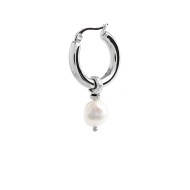 S.S SINGLE ROUND EAR WITH PENDANT IRREGULAR PEARL S.steel single round earring 22,50 diameter 3,90 mm thickness, MarlÃ¹ lasered
