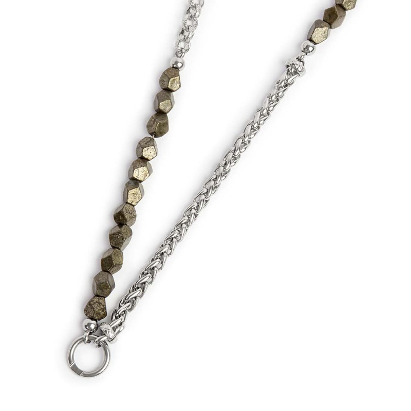 Collana pietre pirite e catena sonaglio e rolÃ²