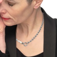 S.STEEL NECKLACE BALL CHAIN AND IRREGULAR PEARLS S.steel necklace with ball chain 6 mm width, chain length 280 mm and irregular