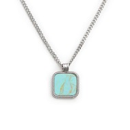 S.STEEL NECKLACE SQUARED TURQUOISE PENDANT S.steel necklace with grumetta chain 2,30 mm width and 1,30 thickness. Squared plate
