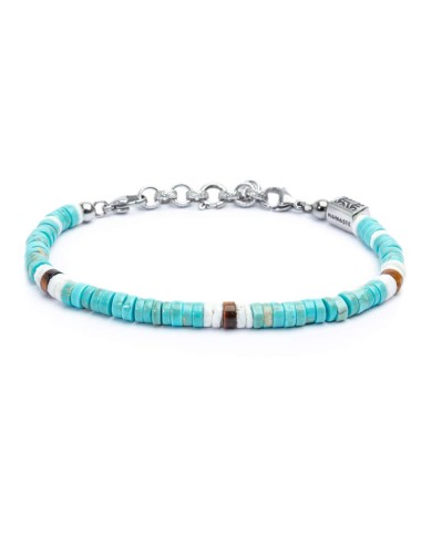 Cavigliera con dischetti turchesi occhio di tigre e conchiglie bianche