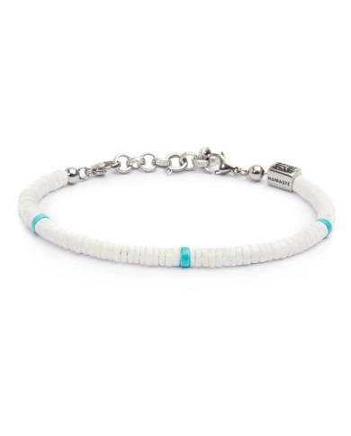 Cavigliera con dischetti conchiglie bianche e turchesi