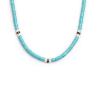 S.S. NECKLACE TURQUOISE, TIGER EYE AND PUKA SHELL S.Steel anklet box rounded chain, 0,60 mm thickness with turquoise stone beads