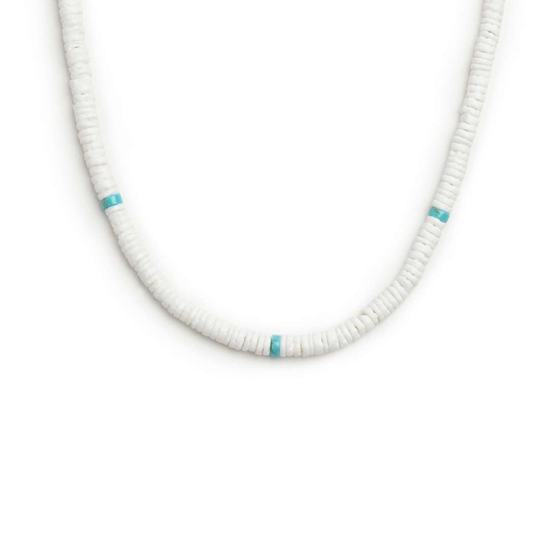 Collana con dischetti conchiglie bianche e turchesi