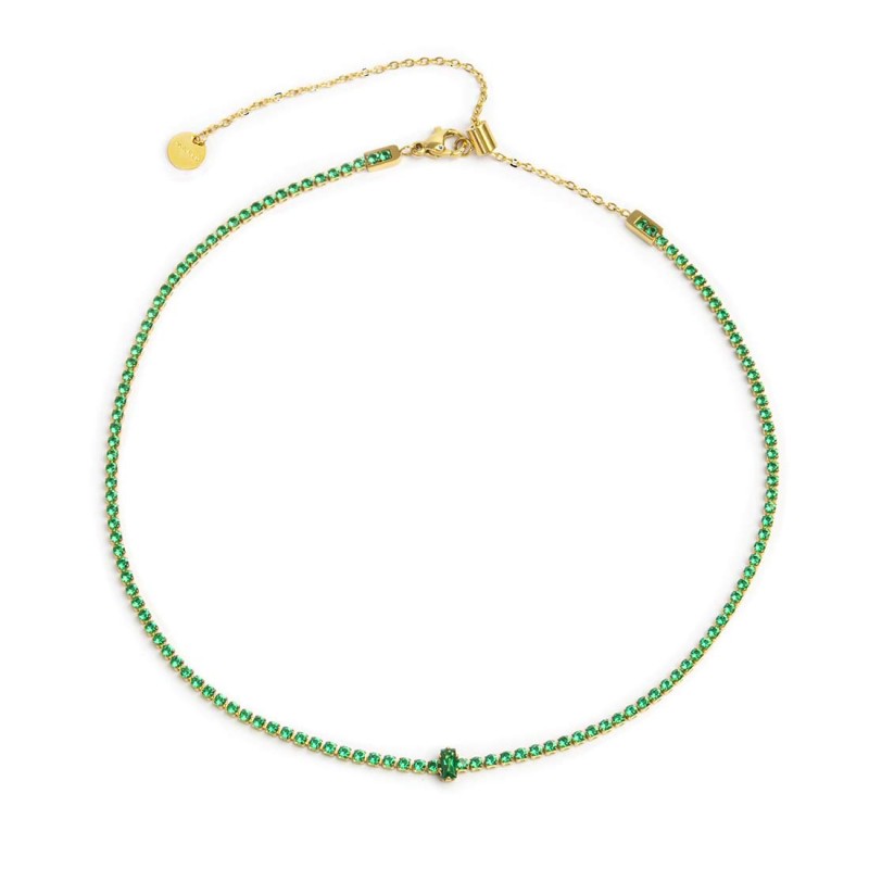 Collana tennis con zirconi e zircone centrale baguette