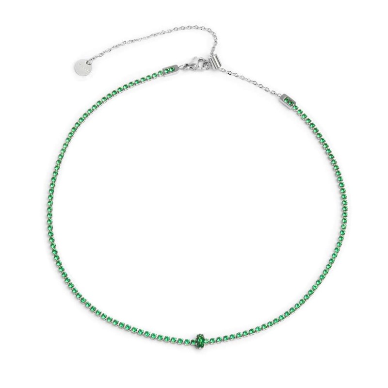 Collana tennis con zirconi e zircone centrale baguette