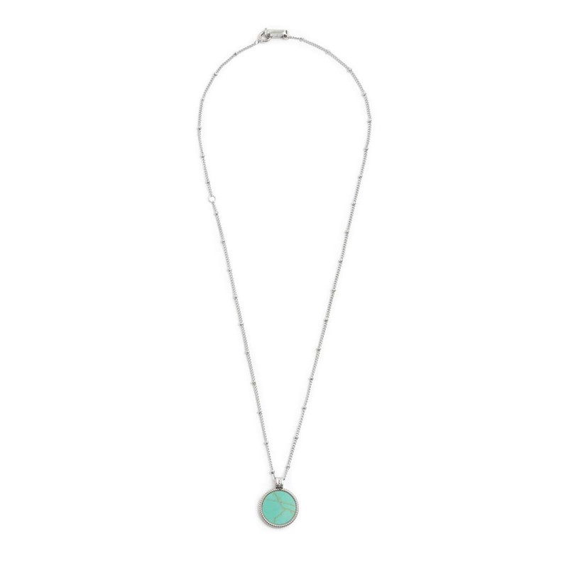 S.STEEL NECKLACE ROUND TURQUOISE PENDANT S.steel necklace with grumetta chain with balls 1,40 mm width, 0,80 mm thickness. Round