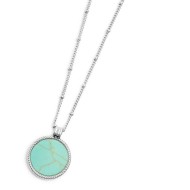 S.STEEL NECKLACE ROUND TURQUOISE PENDANT S.steel necklace with grumetta chain with balls 1,40 mm width, 0,80 mm thickness. Round