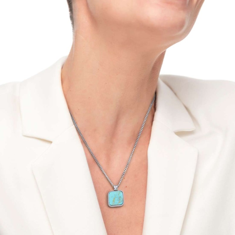Collana catena grumetta con pendente turchese quadrato