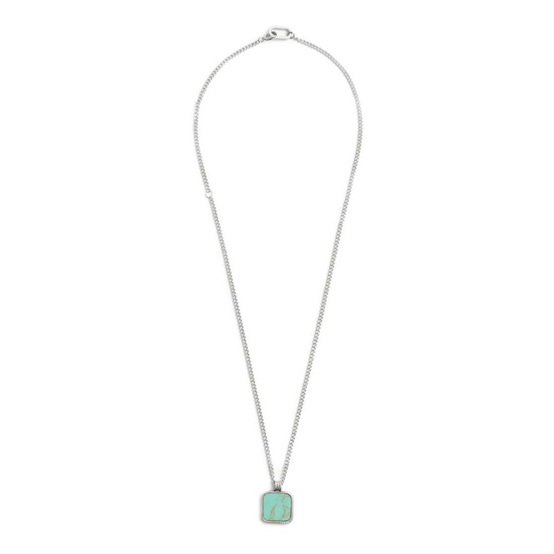 S.STEEL NECKLACE SQUARED TURQUOISE PENDANT S.steel necklace with grumetta chain 2,30 mm width and 1,30 thickness. Squared plate