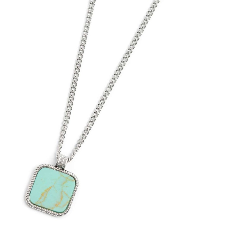 Collana catena grumetta con pendente turchese quadrato