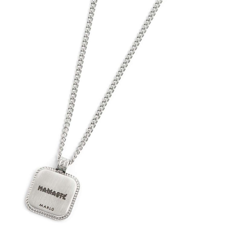 S.STEEL NECKLACE SQUARED TURQUOISE PENDANT S.steel necklace with grumetta chain 2,30 mm width and 1,30 thickness. Squared plate