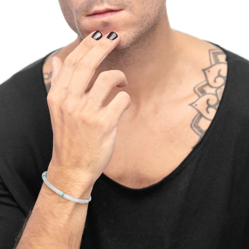 Bracciale con dischetti conchiglie bianche e turchesi