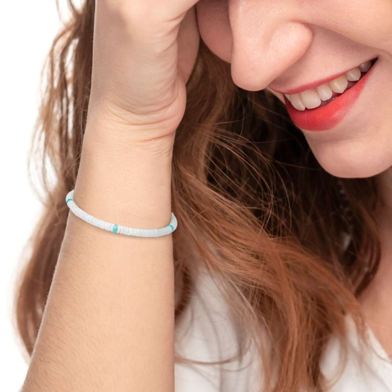 Bracciale con dischetti conchiglie bianche e turchesi