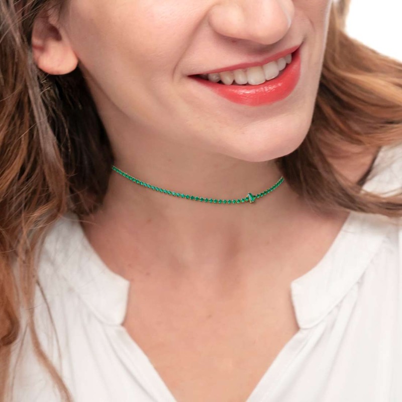 Collana tennis con zirconi e zircone centrale baguette