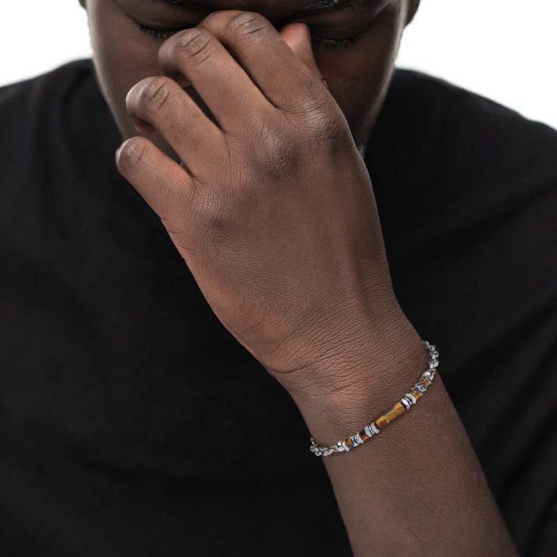 BR ACCIAIO CON PIETRA EMATITE E CATENA MARINE