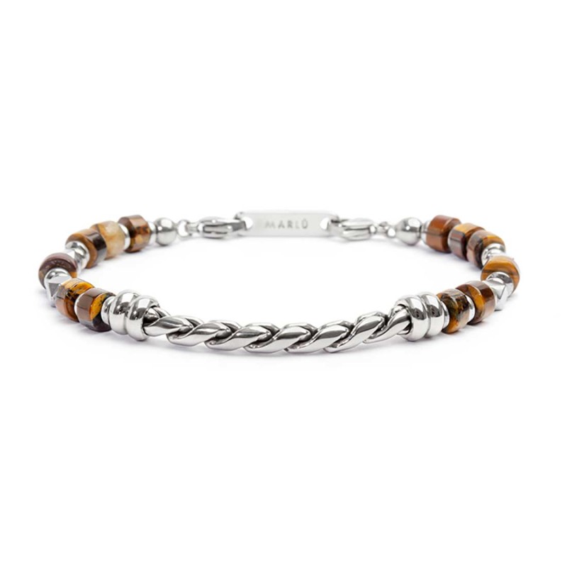 S.S BRACELET WITH TWIST SERPENTINE CHAIN TIGER EYE AND HEMATITE S.steel bracelet alternated with hematite chrome ip beads 4,70*2