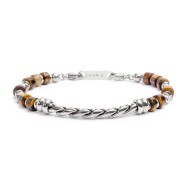 S.S BRACELET WITH TWIST SERPENTINE CHAIN TIGER EYE AND HEMATITE S.steel bracelet alternated with hematite chrome ip beads 4,70*2