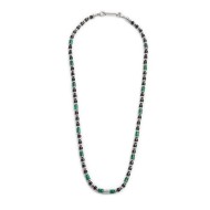S.STEEL NECKLACE WITH MALACHITE BLACK ONYX AND HEMATITE S.steel necklace alternated with two malachite cylinder beads 4*2 mm, he