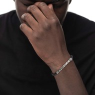 S.STEEL BRACELET BLACK SYNTETHIC LEATHER S.steel scubidou bracelet with black syntethic leather 4,40 mm diameter. On the center