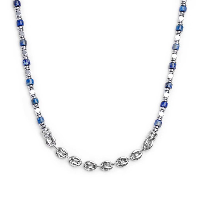 Collana con rondelle in sodalite ed elementi in ematite