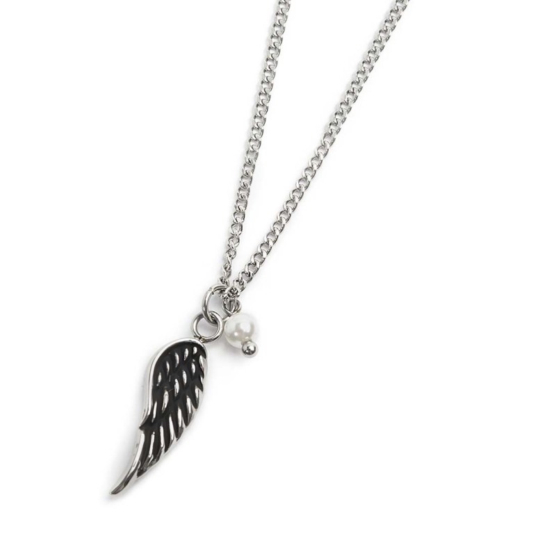 S.STEEL NECKLACE WING PENDANT S.steel necklace with grumetta chain 1,80 mm width and 0,80 thickness. Pendant with s.steel with b