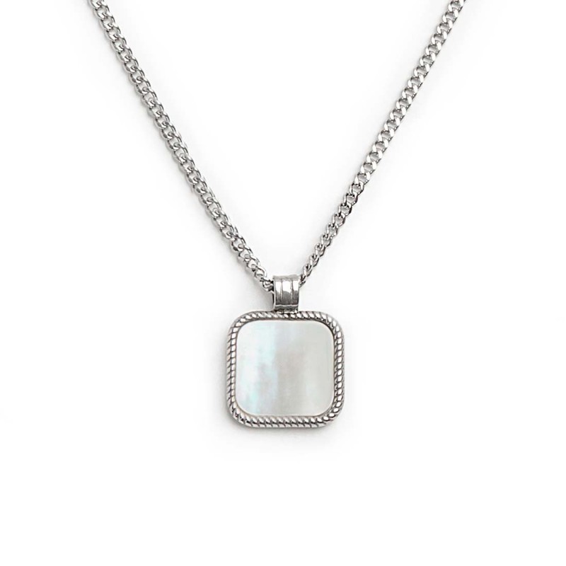 Collana catena grumetta con piastrina quadrata pendente