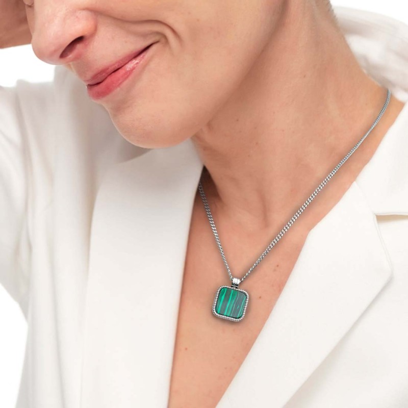 Collana catena grumetta con piastrina quadrata pendente