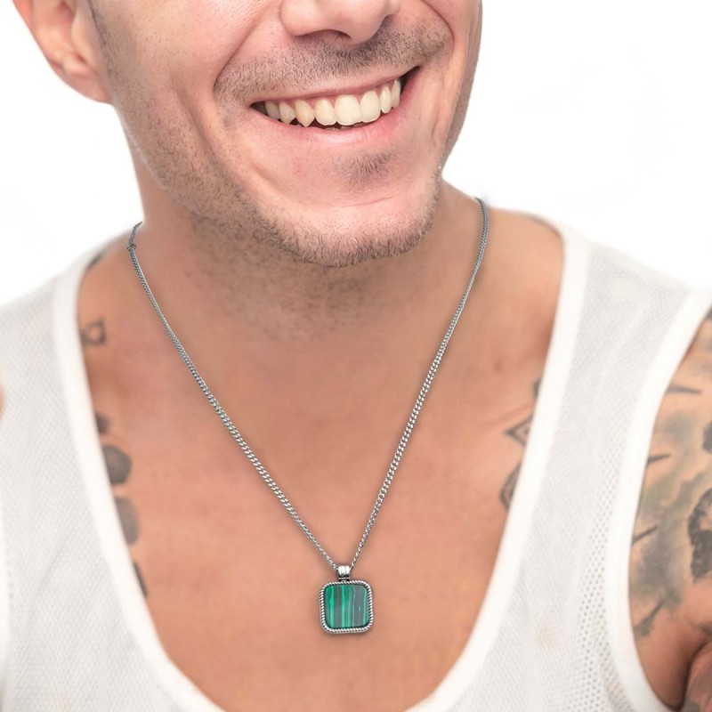 Collana catena grumetta con piastrina quadrata pendente