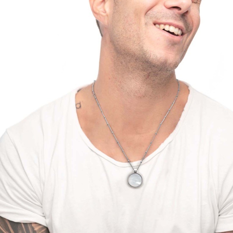 Collana catena grumetta con piastrina tonda pendente