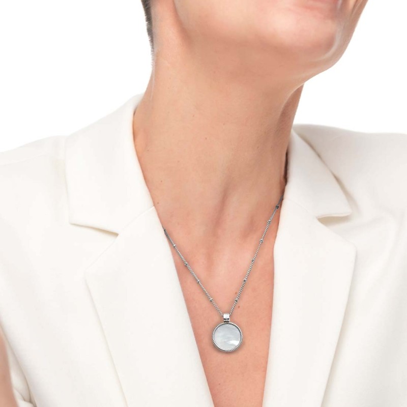 Collana catena grumetta con piastrina tonda pendente